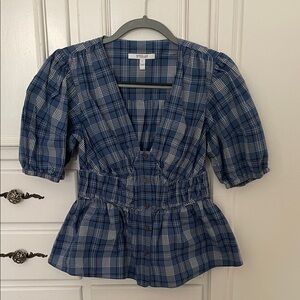 Derek Lam 10 Crosby Navy Plaid Blouse